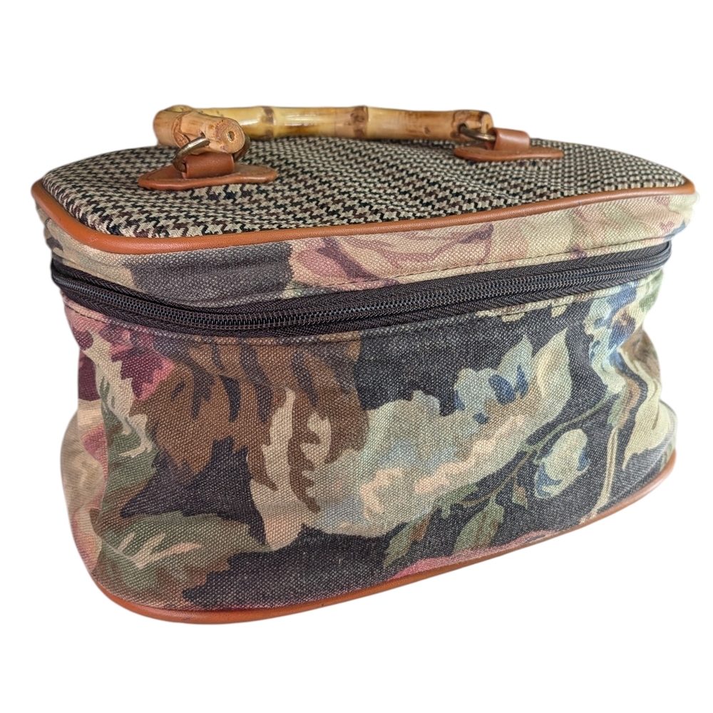 Floral Canvas Bamboo-Handle Vanity Bag in Multicolor